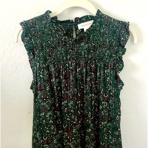 Treasure and Bond gently worn hunter green print smocked blouse